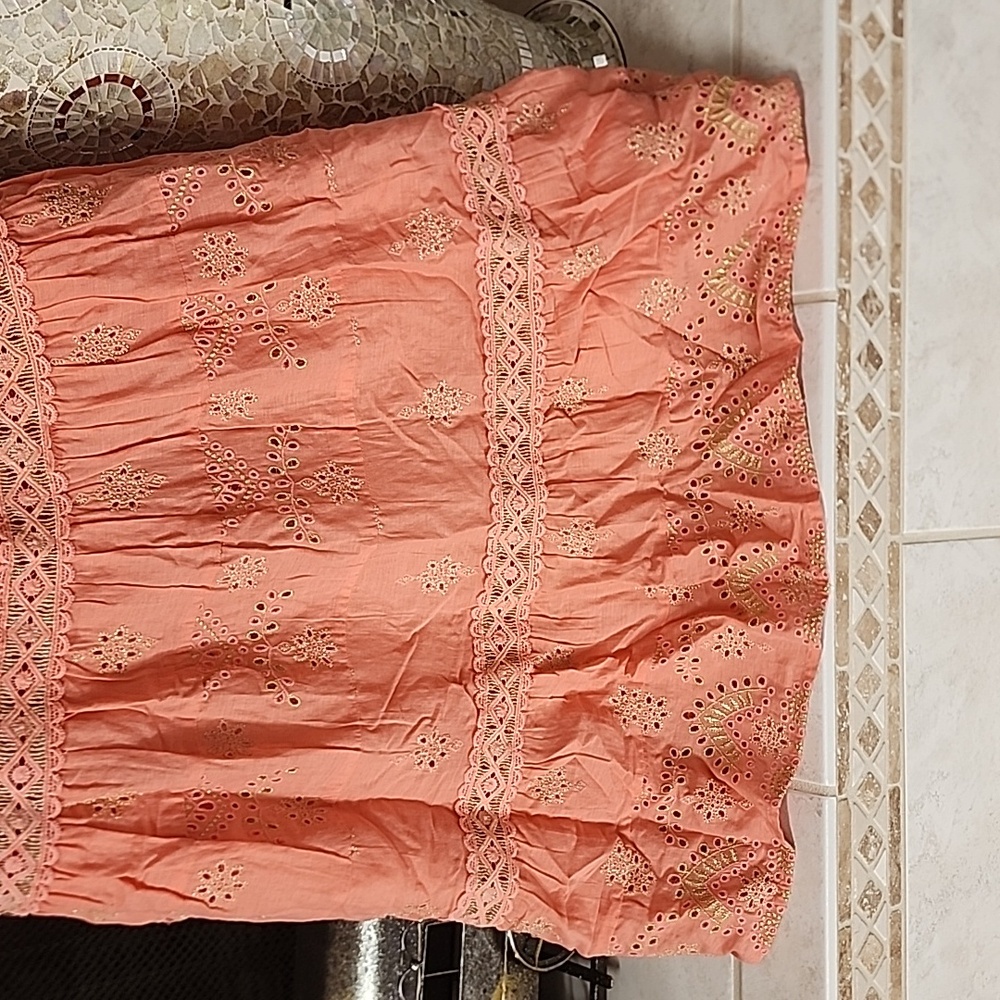 🧡 BOSTON PROPER Coral METALLIC EMBROIDERED EYELET MAXI SKIRT 🧡 - Picture 8 of 17